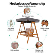 Bostin Life Swing Chair Wooden Garden Bench Canopy 2 Seater Outdoor Furniture Dropshipzone