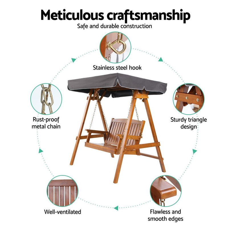 Bostin Life Swing Chair Wooden Garden Bench Canopy 2 Seater Outdoor Furniture Dropshipzone
