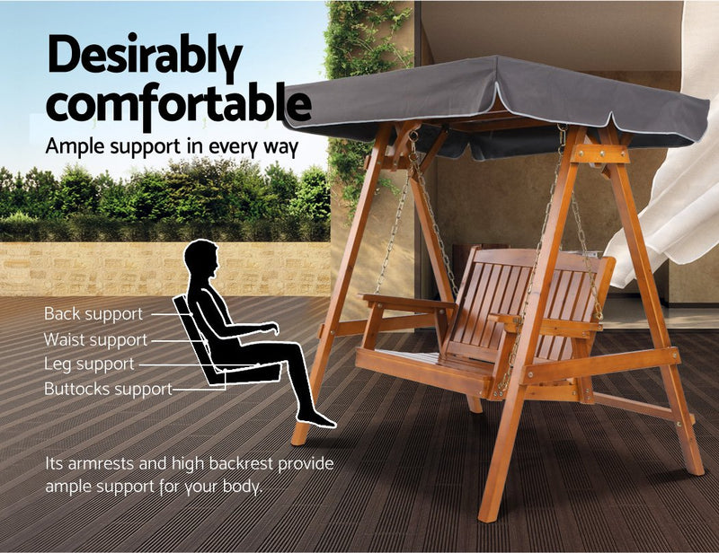 Bostin Life Swing Chair Wooden Garden Bench Canopy 2 Seater Outdoor Furniture Dropshipzone