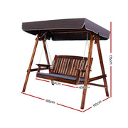 Gardeon Wooden Swing Chair Garden Bench Canopy 3 Seater Outdoor Furniture >