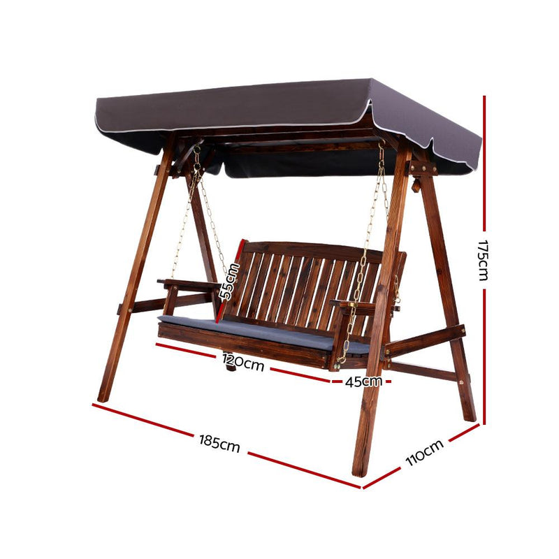 Gardeon Wooden Swing Chair Garden Bench Canopy 3 Seater Outdoor Furniture >