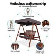 Gardeon Wooden Swing Chair Garden Bench Canopy 3 Seater Outdoor Furniture >