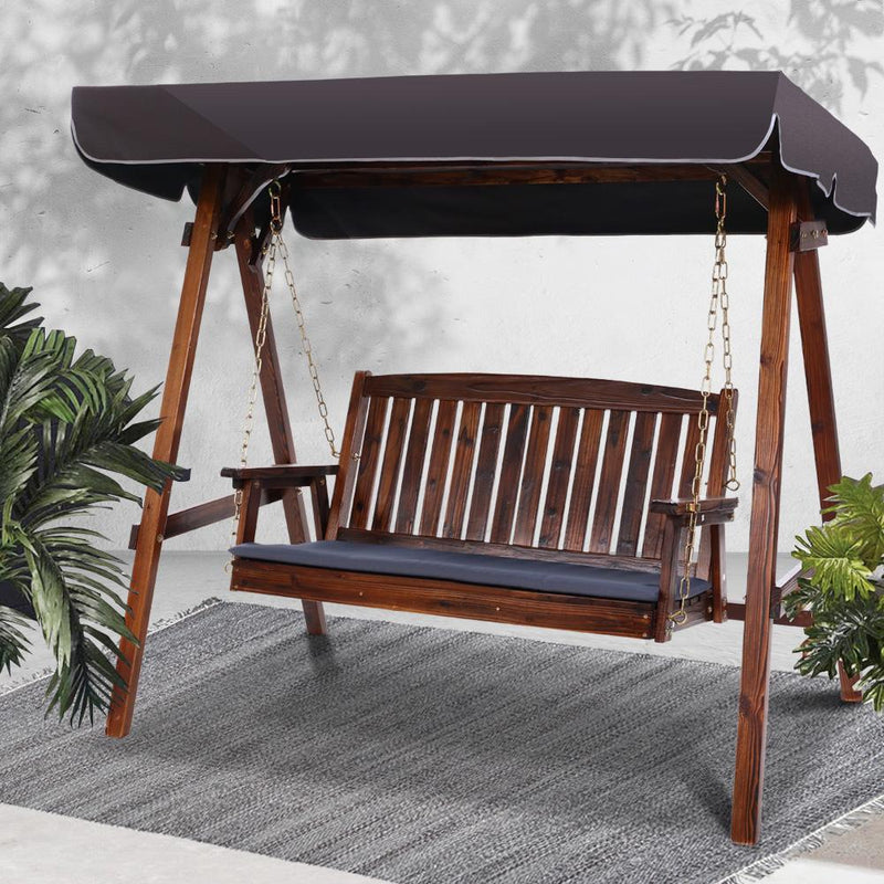 Gardeon Wooden Swing Chair Garden Bench Canopy 3 Seater Outdoor Furniture >