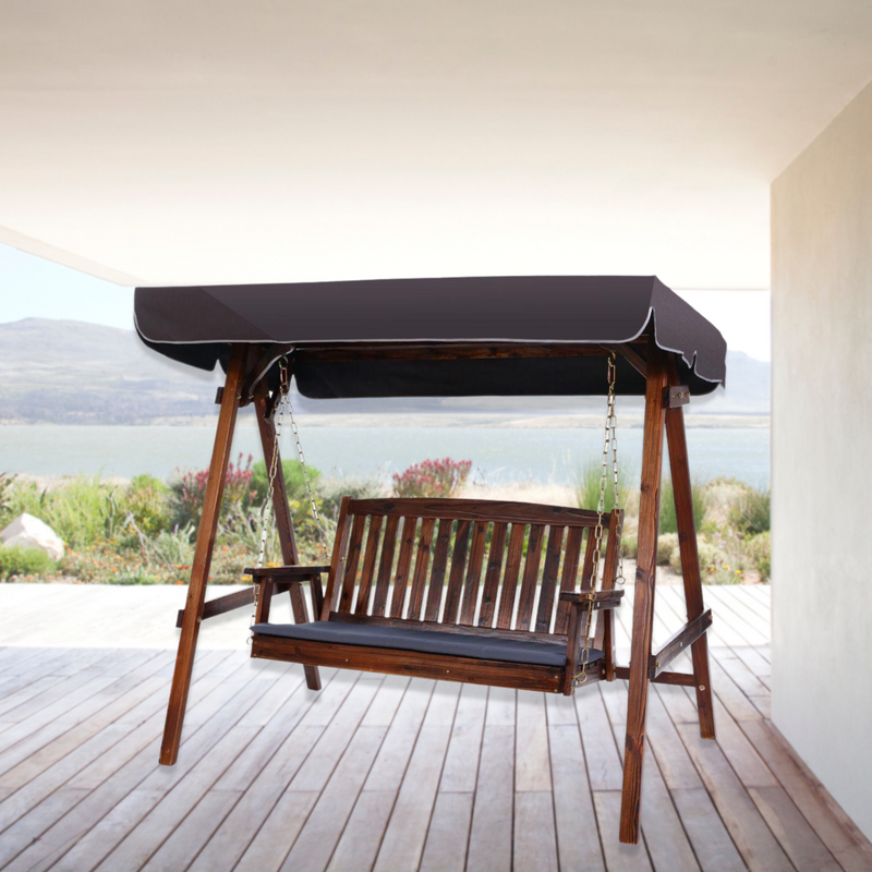Wooden Outdoor Garden Swing Chair with Canopy 3 Seater Charcoal Colour