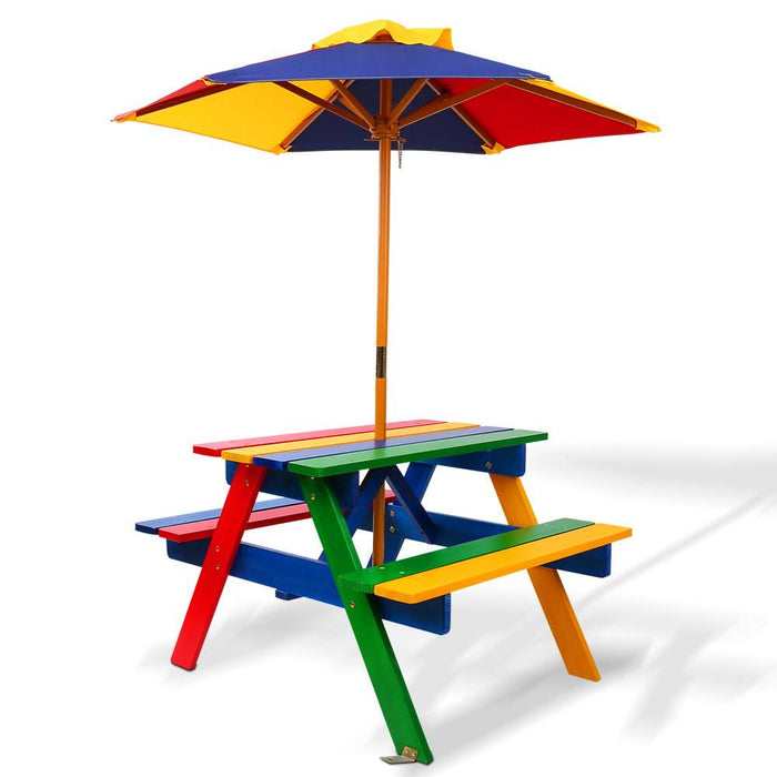 Bostin Life Keezi Kids Wooden Picnic Table Set With Umbrella Dropshipzone
