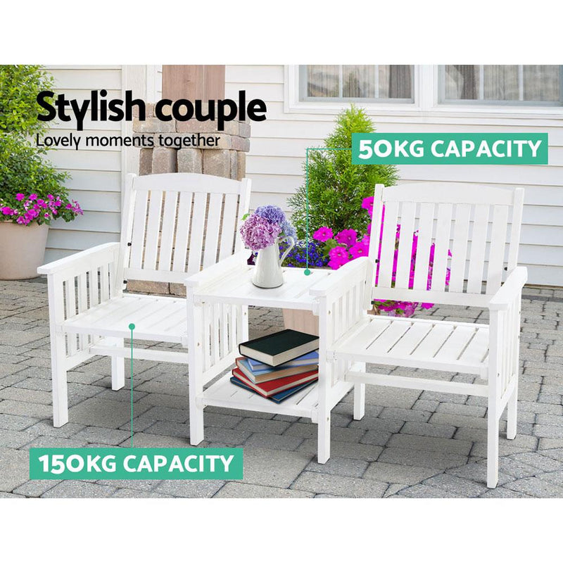 Bostin Life Gardeon Garden Bench Chair Table Loveseat Wooden Outdoor Furniture Patio Park White >