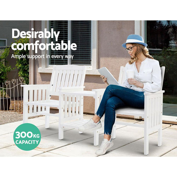 Bostin Life Gardeon Garden Bench Chair Table Loveseat Wooden Outdoor Furniture Patio Park White >