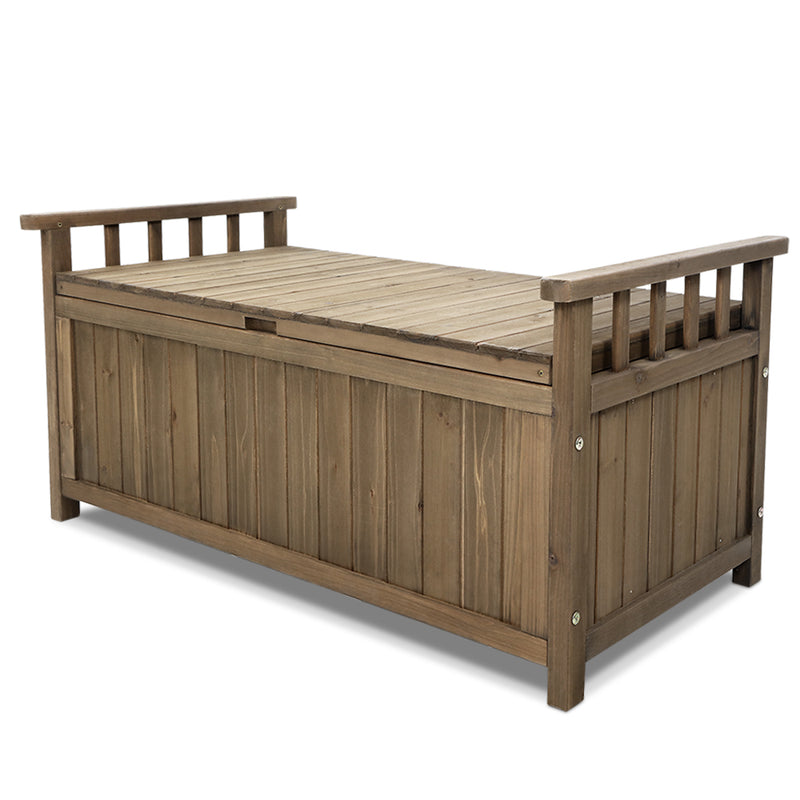 Outdoor Wooden 160L Garden Tools Storage Box Bench Brown