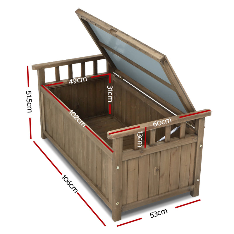 Outdoor Wooden 160L Garden Tools Storage Box Bench Brown