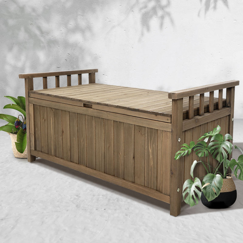 Outdoor Wooden 160L Garden Tools Storage Box Bench Brown