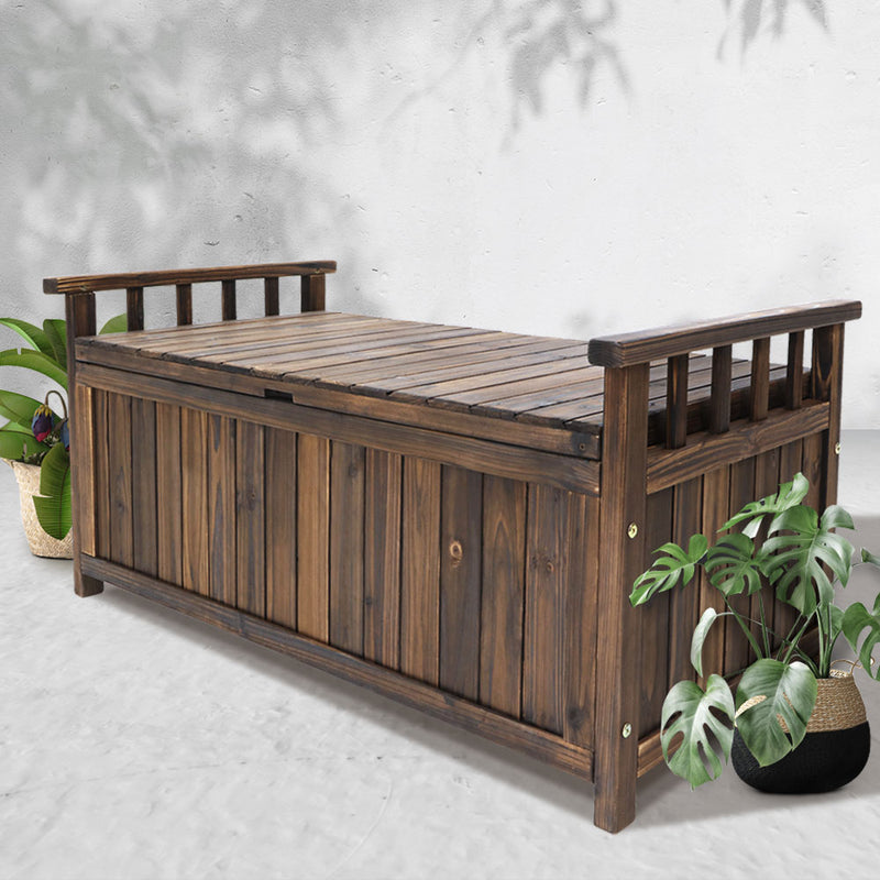 Outdoor Wooden 160L Garden Tools Storage Box Bench Charcoal