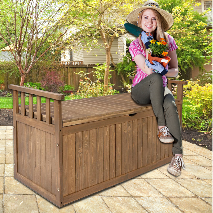 Outdoor Wooden 200L Garden Tools Storage Box Bench Natural Wood Colour