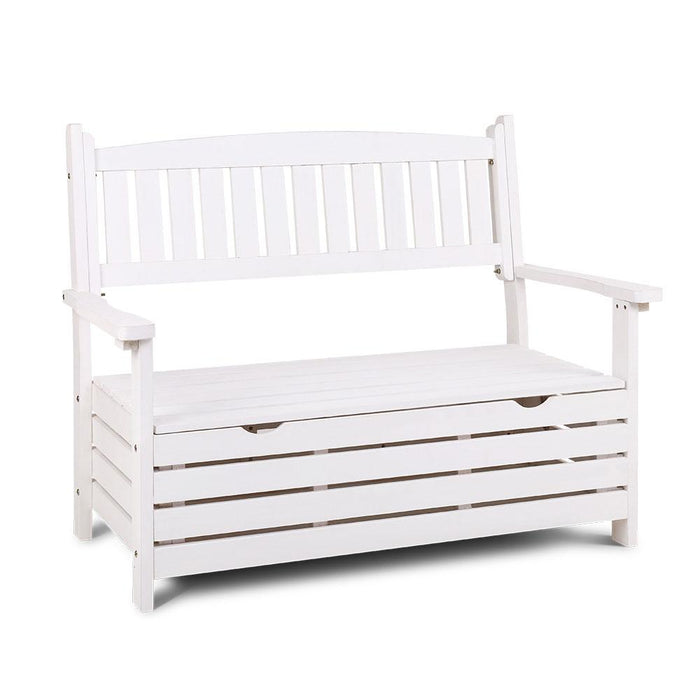Bostin Life Gardeon Outdoor Storage Bench Box Wooden Garden Chair 2 Seat Timber Furniture White >