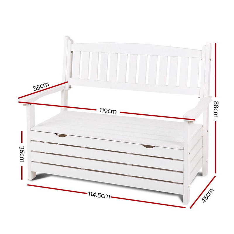 Bostin Life Gardeon Outdoor Storage Bench Box Wooden Garden Chair 2 Seat Timber Furniture White >