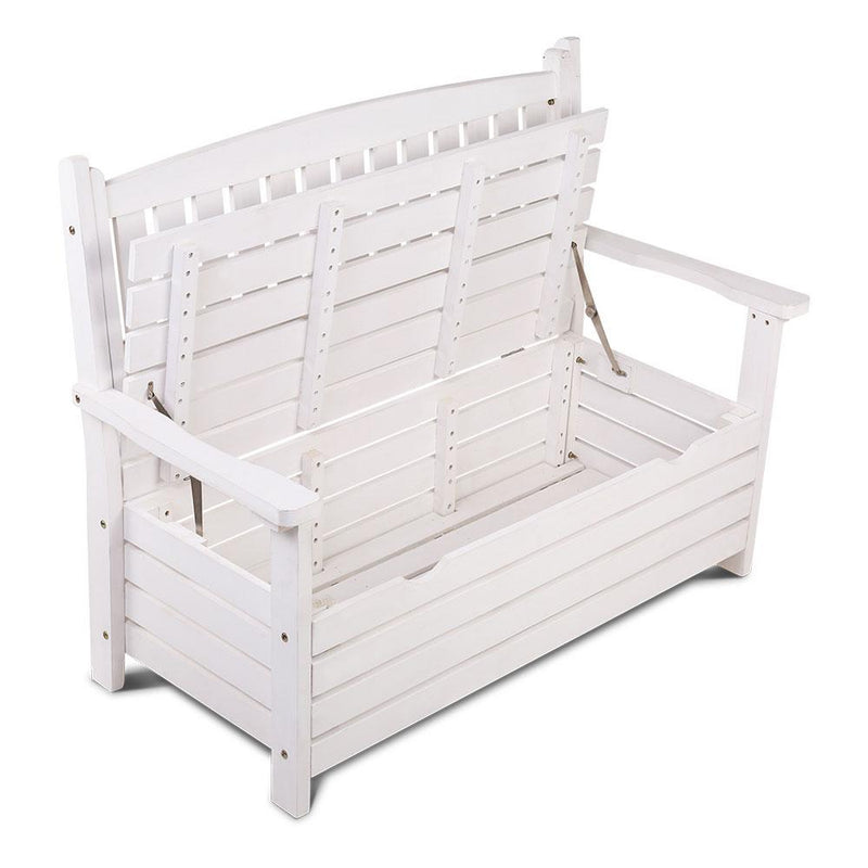 Bostin Life Gardeon Outdoor Storage Bench Box Wooden Garden Chair 2 Seat Timber Furniture White >