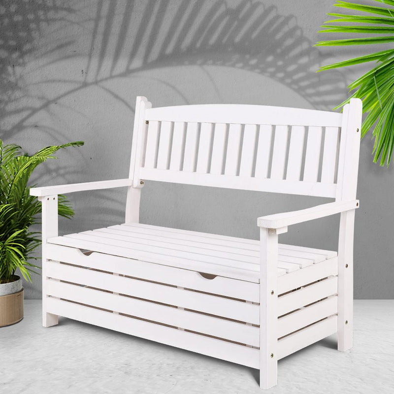 Bostin Life Gardeon Outdoor Storage Bench Box Wooden Garden Chair 2 Seat Timber Furniture White >