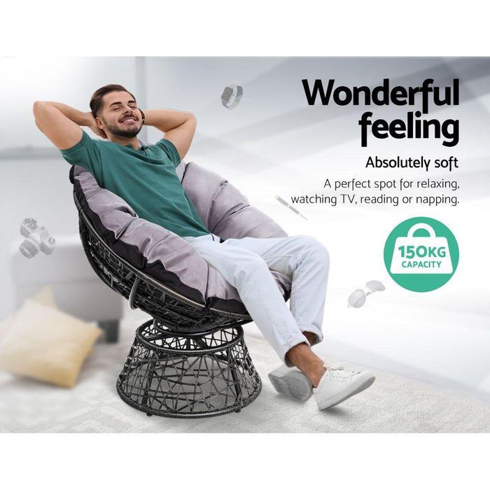 Bostin Life Papasan Chair And Side Table - Black Furniture > Outdoor