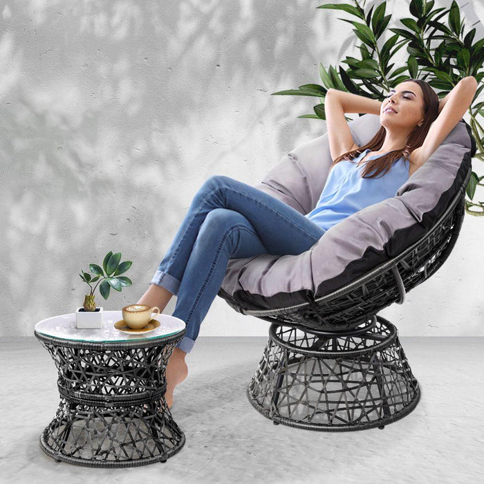 Bostin Life Papasan Chair And Side Table - Black Furniture > Outdoor