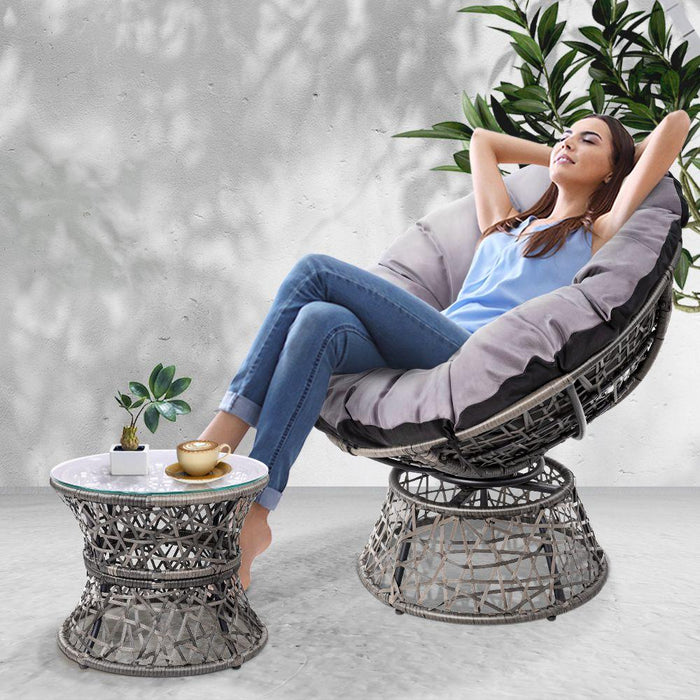 Bostin Life Papasan Chair And Side Table - Grey Furniture > Outdoor