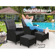 Bostin Life Recliner Chairs Sun Lounge Outdoor Setting Patio Furniture Wicker Sofa 2Pcs Dropshipzone