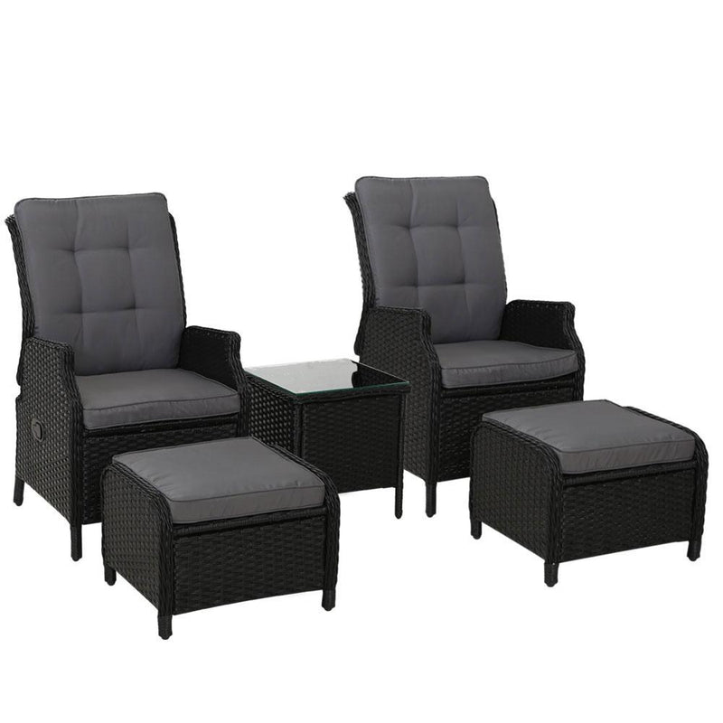 Gardeon Recliner Chairs Sun Lounge Setting Outdoor Furniture Patio Garden Wicker >