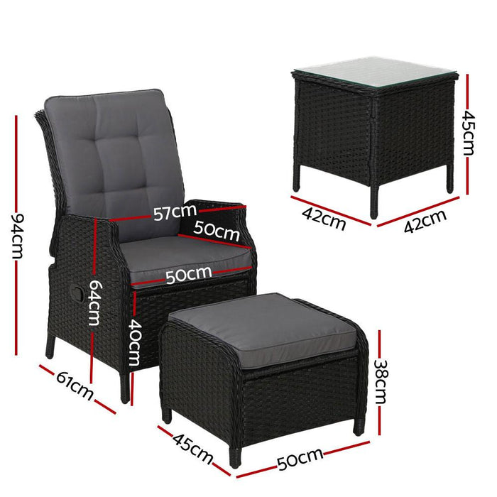 Gardeon Recliner Chairs Sun Lounge Setting Outdoor Furniture Patio Garden Wicker >