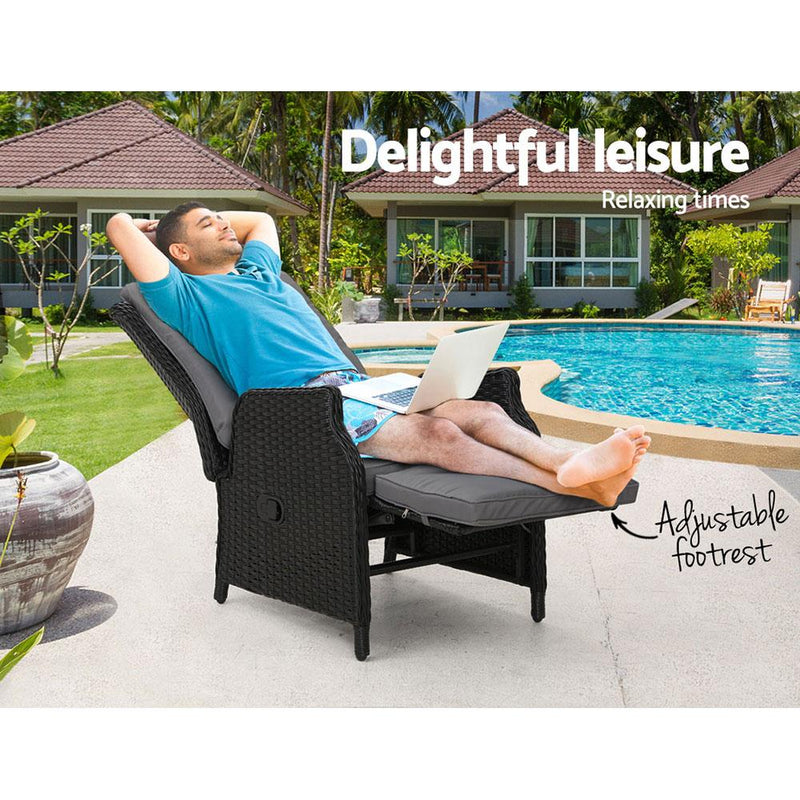 Gardeon Recliner Chair Sun Lounge Setting Outdoor Furniture Patio Wicker Sofa Dropshipzone