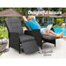 Bostin Life Recliner Chairs Sun Lounge Outdoor Furniture Setting Patio Wicker Sofa Black 2Pcs