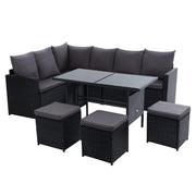 Bostin Life Outdoor Furniture Dining Setting Sofa Set Lounge Wicker 9 Seater Black Dropshipzone