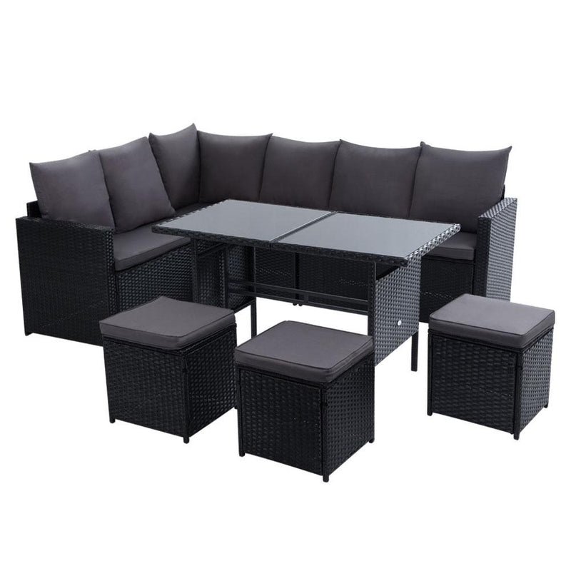 Bostin Life Outdoor Furniture Dining Setting Sofa Set Lounge Wicker 9 Seater Black Dropshipzone