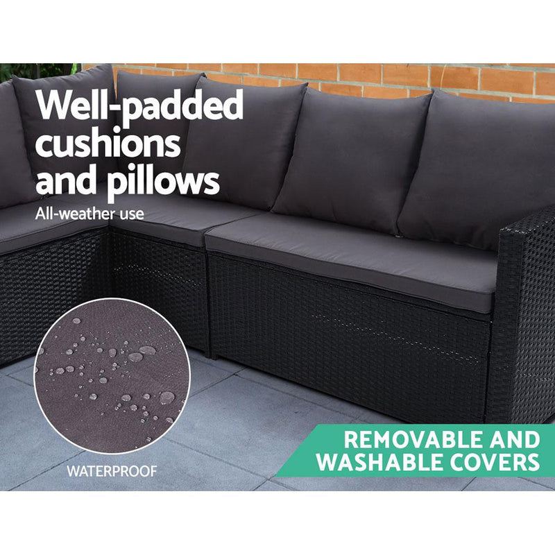 Bostin Life Outdoor Furniture Dining Setting Sofa Set Lounge Wicker 9 Seater Black Dropshipzone