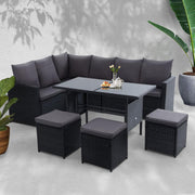 Bostin Life Outdoor Furniture Dining Setting Sofa Set Lounge Wicker 9 Seater Black Dropshipzone
