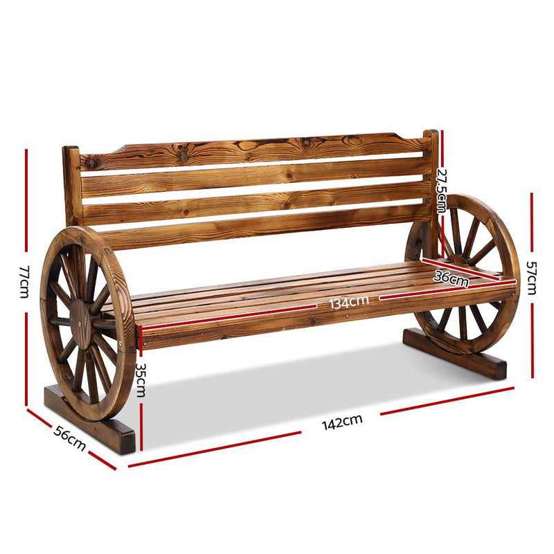 Bostin Life Gardeon Garden Wooden Wagon Chair 3 Seat Outdoor Furniture Backyard Lounge Period Style