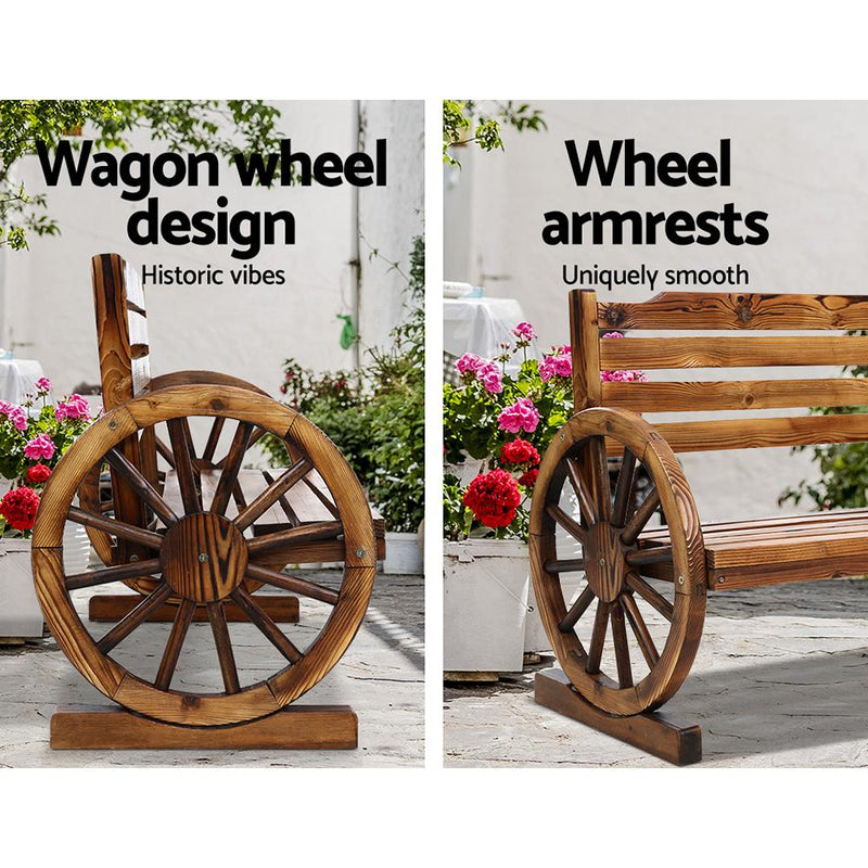 Bostin Life Gardeon Garden Wooden Wagon Chair 3 Seat Outdoor Furniture Backyard Lounge Period Style
