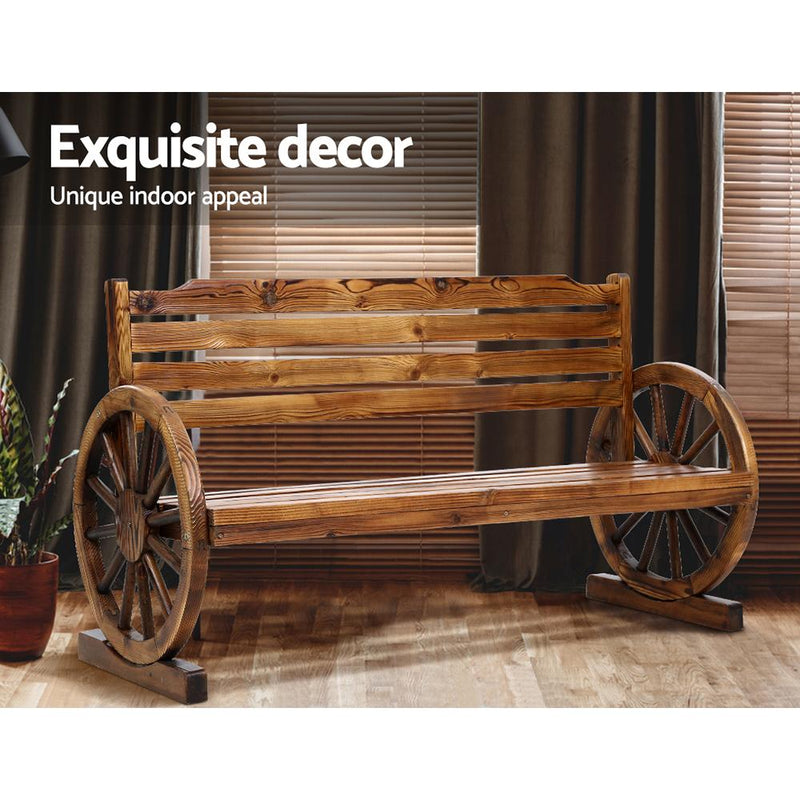 Bostin Life Gardeon Garden Wooden Wagon Chair 3 Seat Outdoor Furniture Backyard Lounge Period Style