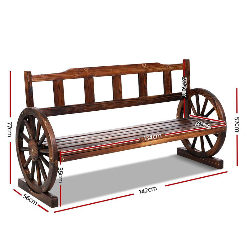 Gardeon Garden Bench Wooden Wagon Chair 3 Seat Outdoor Furniture Backyard Lounge Charcoal >