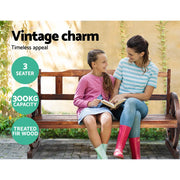 Gardeon Garden Bench Wooden Wagon Chair 3 Seat Outdoor Furniture Backyard Lounge Charcoal >