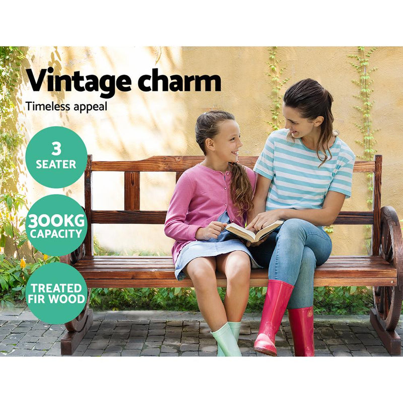 Gardeon Garden Bench Wooden Wagon Chair 3 Seat Outdoor Furniture Backyard Lounge Charcoal >