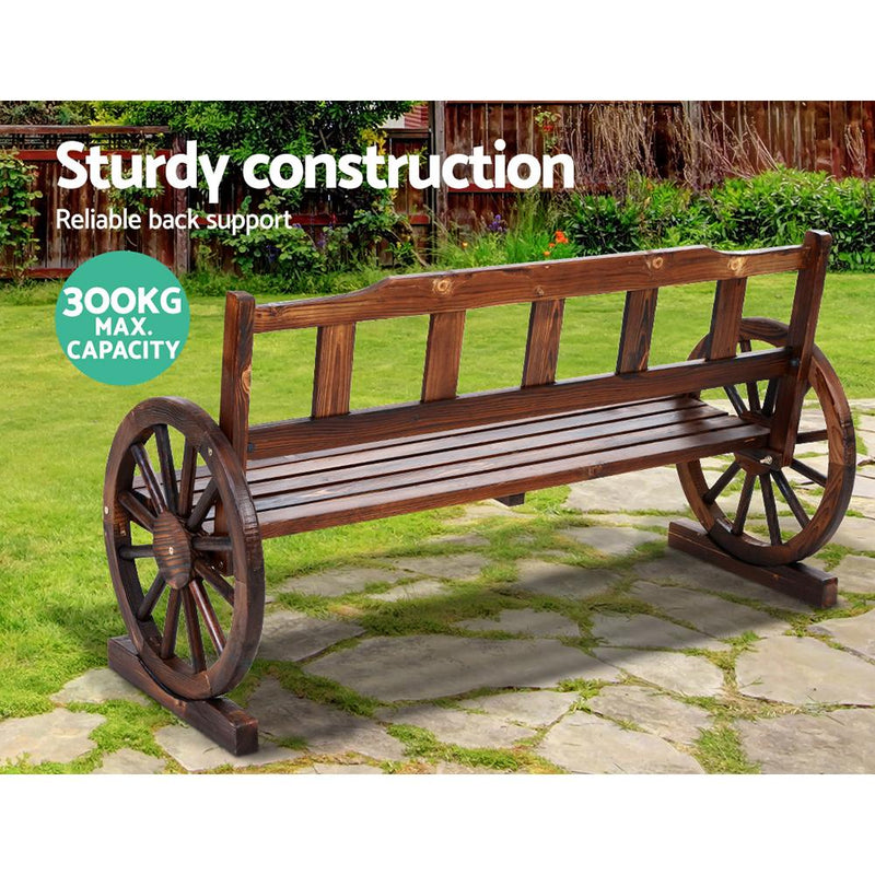 Gardeon Garden Bench Wooden Wagon Chair 3 Seat Outdoor Furniture Backyard Lounge Charcoal >
