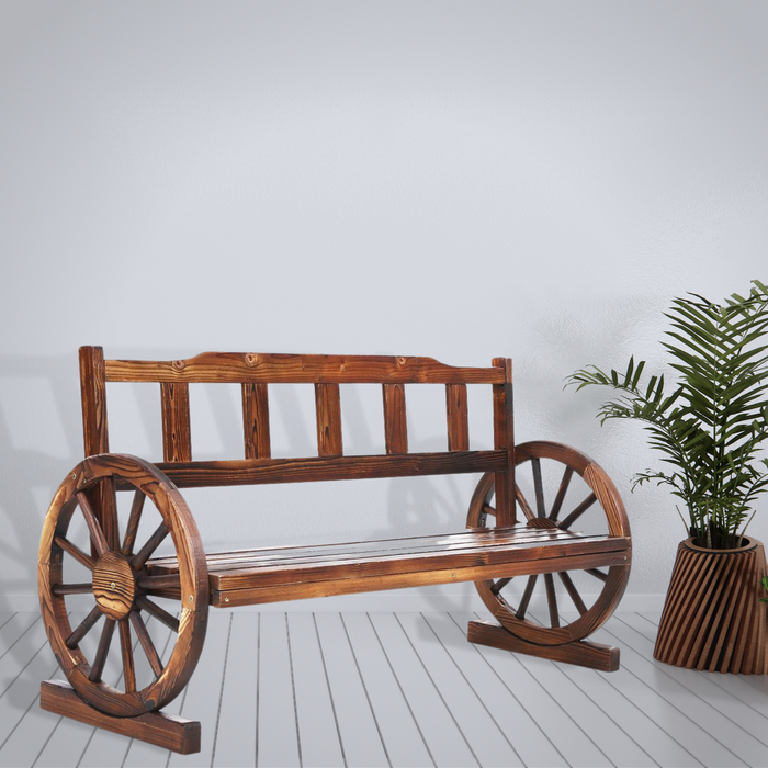 Outdoor Country Period Style Wooden Wagon Wheel Bench - 3 Seat Charcoal