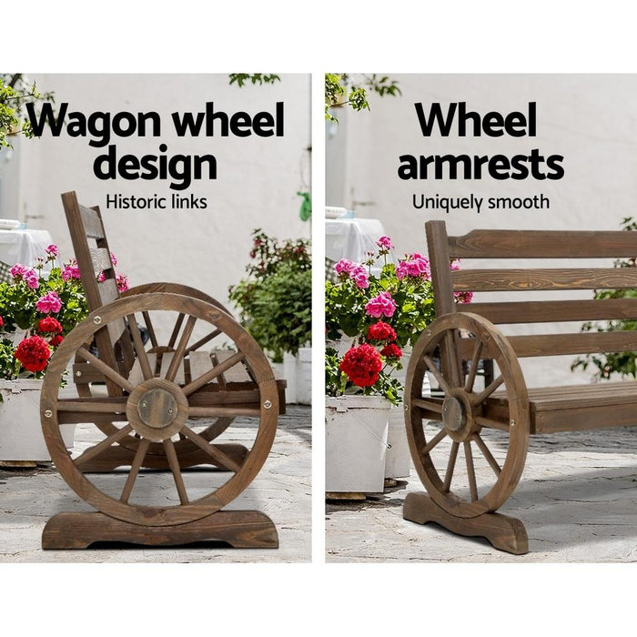 Bostin Life Gardeon Park Bench Wooden Wagon Wheel Chair Outdoor Garden Backyard Lounge Period Style