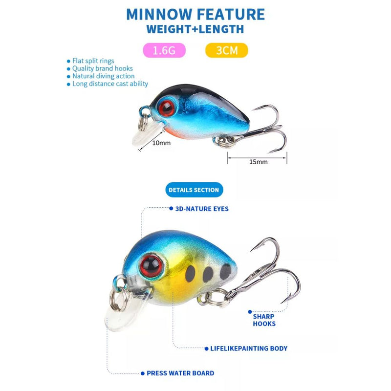 10 PCS Mini Crankbait Luya Fishing Lures with Plastic Box