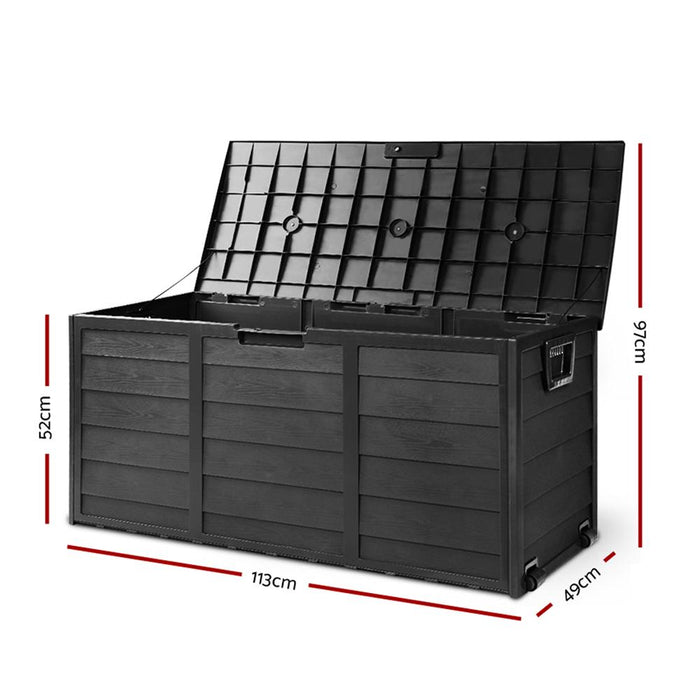 Bostin Life Giantz 290L Outdoor Storage Box Lockable Weatherproof Garden Deck Toy Shed All Black