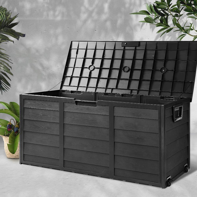 Bostin Life Giantz 290L Outdoor Storage Box Lockable Weatherproof Garden Deck Toy Shed All Black