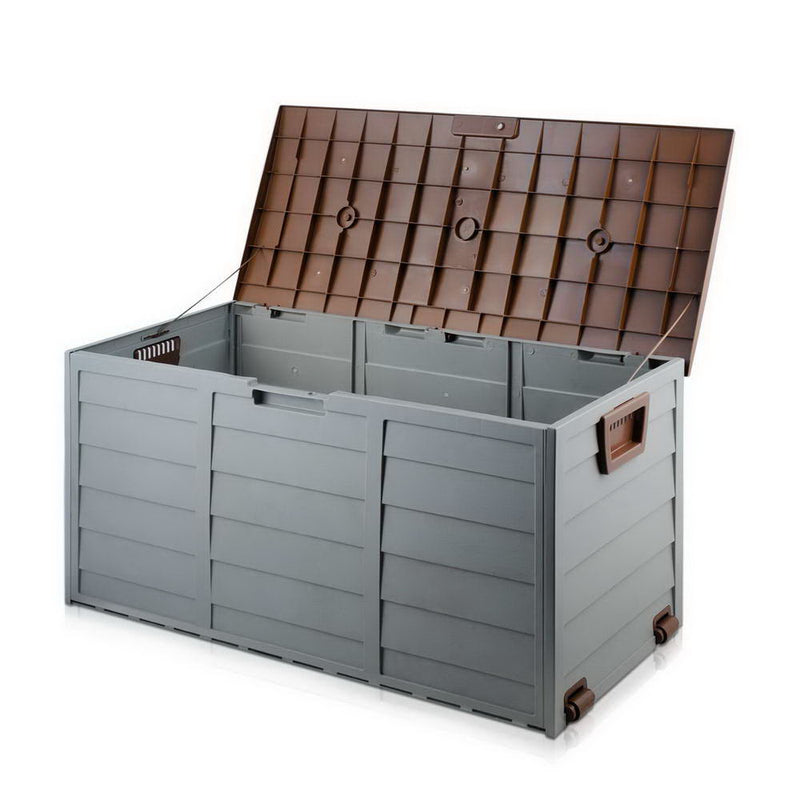 Outdoor 290L Lockable Weatherproof Garden Tools Storage Box Grey and Brown