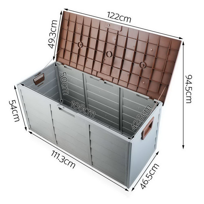 Outdoor 290L Lockable Weatherproof Garden Tools Storage Box Grey and Brown