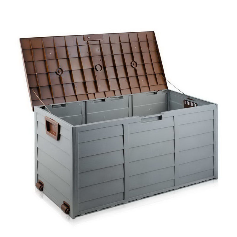 Outdoor 290L Lockable Weatherproof Garden Tools Storage Box Grey and Brown