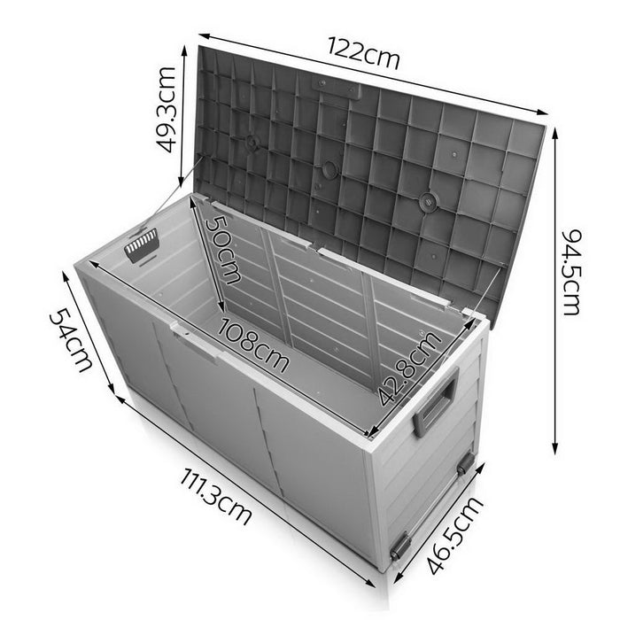 Outdoor 290L Lockable Weatherproof Garden Tools Storage Box Black and Grey
