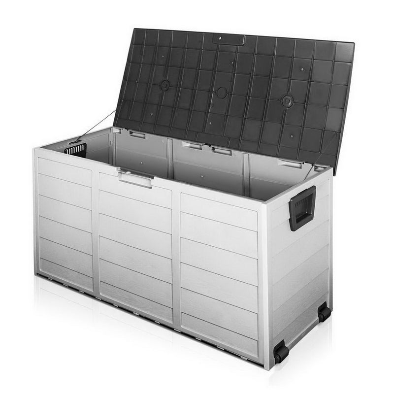 Outdoor 290L Lockable Weatherproof Garden Tools Storage Box Black and Grey
