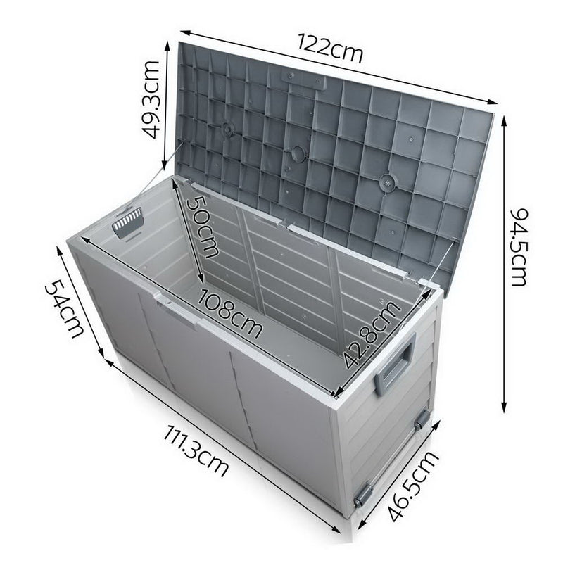 Outdoor 290L Lockable Weatherproof Garden Tools Storage Box Grey